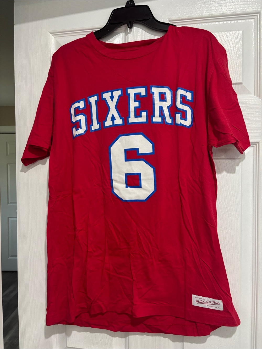 Mitchell & Ness Erving Red Sixers Tee with White & Blue Number